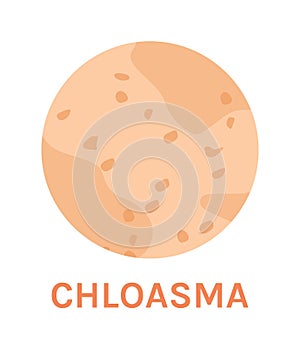 Chloasma. A Skin Problem and Disease. Pigmentation and Freckles on Human Skin. Melasma in Close up. Zoom. Circle Icon. Color Image