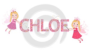 Chloe female name with cute fairy