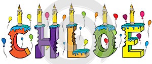 Chloe first name bitten colorful 3d lettering birthday cake photo