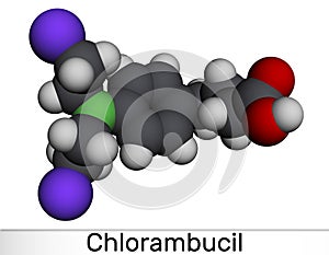 Chlorambucil molecule. It is chemotherapy agent used in the treatment of lymphocytic leukemia, malignant lymphomas. Molecular