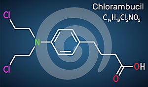 Chlorambucil molecule. It is chemotherapy agent used in the treatment of lymphocytic leukemia, malignant lymphomas. Structural