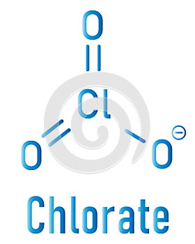 Chlorate anion, chemical structure. Skeletal formula. Flat design photo