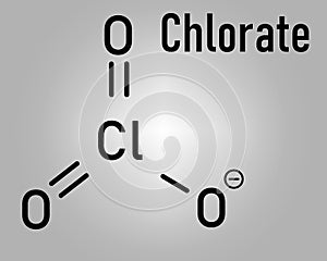 Chlorate anion, chemical structure. Skeletal formula. Flat design photo