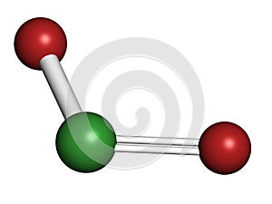 Chlorine dioxide (ClO2) molecule. Used in pulp bleaching and for disinfection of drinking water photo