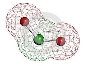 Chlorine dioxide (ClO2) molecule. Used in pulp bleaching and for disinfection of drinking water photo