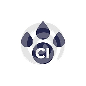 Chlorine icon with drops, vector