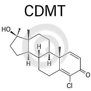 Chlorodehydromethyltestosterone CDMT androgenic and anabolic steroid molecule, used in sports doping. Skeletal formula.