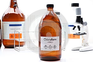 chloroform in bottle , chemical in the laboratory and industry