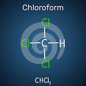 Chloroform or trichloromethane molecule. It is anesthetic, euphoriant, anxiolytic and sedative. Structural chemical formula and