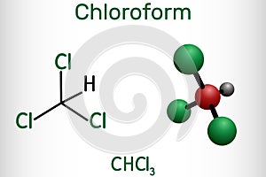 Chloroform or trichloromethane molecule. It is anesthetic, euphoriant, anxiolytic and sedative. Structural chemical formula and