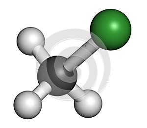 Chloromethane methyl chloride molecule. Atoms are represented as spheres with conventional color coding: hydrogen white,. photo