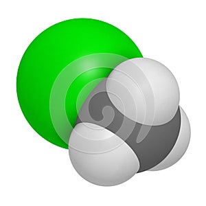 Chloromethane (methyl chloride) molecule. 3D rendering.  Atoms are represented as spheres with conventional color coding: hydrogen photo