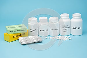 Chloroquine, Hydroxychloroquine Sulfate, Zinc, Ivermectin and Avigan.