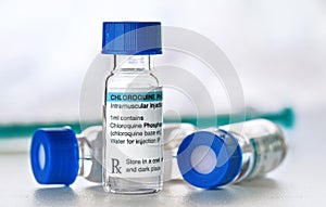 Chloroquine phosphate generic name, own label design with dummy data - not real product drug in small injection bottles with