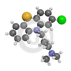 Chlorpromazine (CPZ) antipsychotic drug molecule. Used to treat schizophrenia