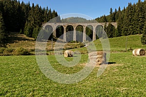 Chmarossky viaduct on the background of the forest, the old railway