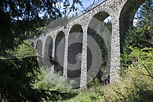 Chmarossky viadukt v obci Telgárt. Technická pamiatka železničný most. Slovensko