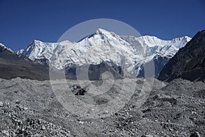 Cho Oyu and Ngozumpa Glacier in Himalayas