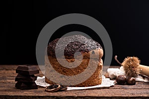 Choccolate panettone on a table