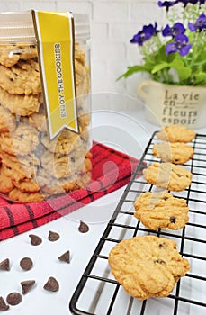 Chochochips cookies hame made on a cooling rack photo
