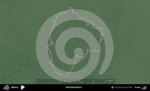 Chocimsk District outlined, Belarus. Physical