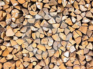 Chocks of firewood in a storage