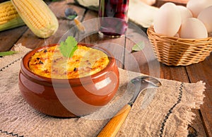 Choclo - Traditional Chilean Pie or Pastry - Meat, corn, egg, chicken photo