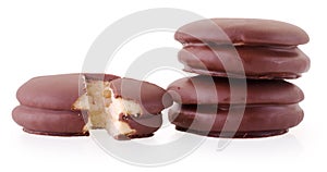 choco pie chocolate biscuits isolated on white