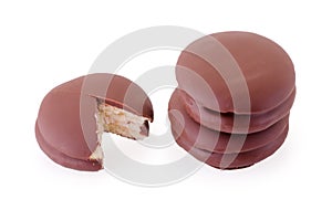 choco pie chocolate biscuits on white