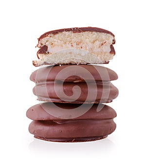 choco pie chocolate biscuits on white