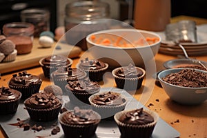 chocoholic baking chocolate cupcakes for friends birthday party