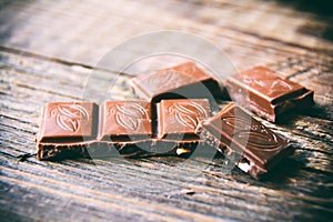 Chocolade on wooden table