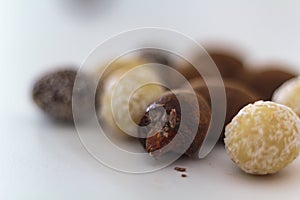 Chocolate almond eggs with a bite