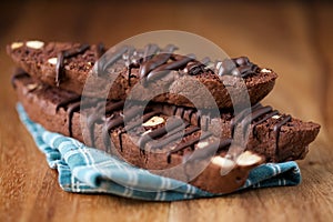 Chocolate Almond Italian Biscotti on Wood Background