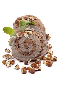Chocolate almond premium ice cream with mint leaf