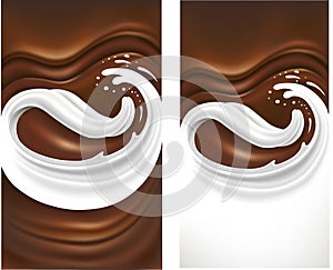 Chocolate background with milk tongue splash