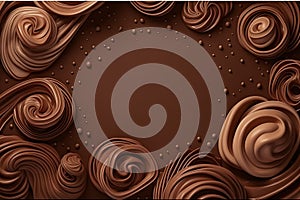 a chocolate background with swirls and bubbles in the middle of the image, with a brown background with a brown center and a