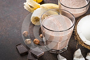 Chocolate banana coconut hazelnut milkshake or smoothie.