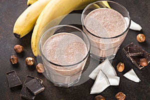 Chocolate banana coconut hazelnut milkshake or smoothie.