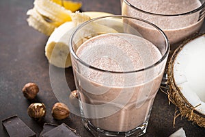 Chocolate banana coconut hazelnut milkshake or smoothie.