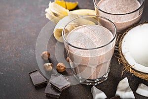 Chocolate banana coconut hazelnut milkshake or smoothie.