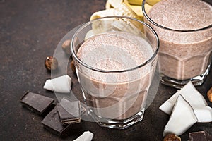 Chocolate banana coconut hazelnut milkshake or smoothie.