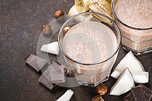 Chocolate banana coconut hazelnut milkshake or smoothie.