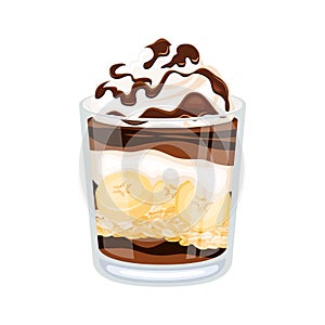 Chocolate Banana Parfait with granola vector illustration