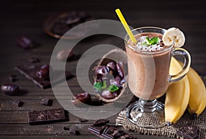 Chocolate banana smoothie with coconut milk