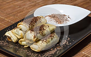 Chocolate and banana spring rolls