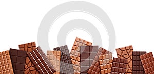 Chocolate bar block on white background