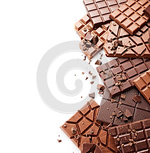 Chocolate bar block on white background