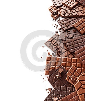 Chocolate bar block on white background