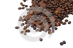 Chocolate bar and coffee beans